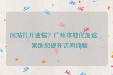 網(wǎng)站打開變慢？廣州本地化加速方案助您提升訪問體驗(yàn)