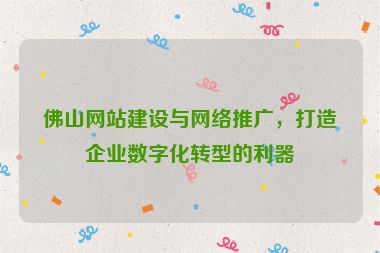 佛山網(wǎng)站建設(shè)與網(wǎng)絡(luò)推廣，打造企業(yè)數(shù)字化轉(zhuǎn)型的利器