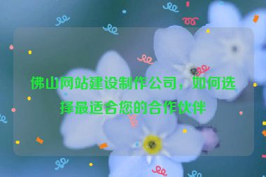 佛山網(wǎng)站建設(shè)制作公司，如何選擇最適合您的合作伙伴