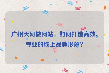 廣州天河做網站，如何打造高效、專業(yè)的線上品牌形象？