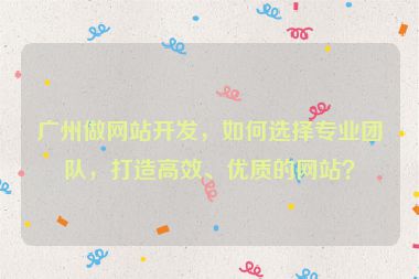廣州做網(wǎng)站開發(fā)，如何選擇專業(yè)團(tuán)隊(duì)，打造高效、優(yōu)質(zhì)的網(wǎng)站？