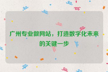 廣州專業(yè)做網(wǎng)站，打造數(shù)字化未來的關鍵一步