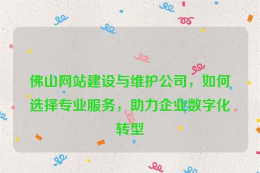 佛山網站建設與維護公司，如何選擇專業(yè)服務，助力企業(yè)數字化轉型