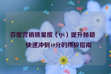 百度營銷質(zhì)量度（QS）提升秘籍，快速沖到10分的終極指南