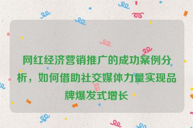 網(wǎng)紅經(jīng)濟營銷推廣的成功案例分析，如何借助社交媒體力量實現(xiàn)品牌爆發(fā)式增長