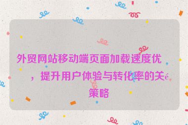 外貿(mào)網(wǎng)站移動端頁面加載速度優(yōu)化，提升用戶體驗與轉(zhuǎn)化率的關(guān)鍵策略