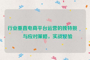 行業(yè)垂直電商平臺運營的獨特挑戰(zhàn)與應對策略，實戰(zhàn)經驗