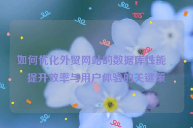 如何優(yōu)化外貿(mào)網(wǎng)站的數(shù)據(jù)庫性能，提升效率與用戶體驗(yàn)的關(guān)鍵策略