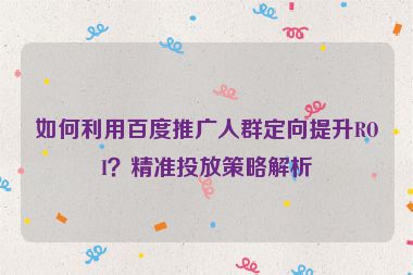 如何利用百度推廣人群定向提升ROI？精準投放策略解析